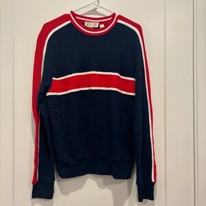 Cedar Bend Vintage Mens M Navy Red Striped Acrylic Crewneck Sweater USA Made